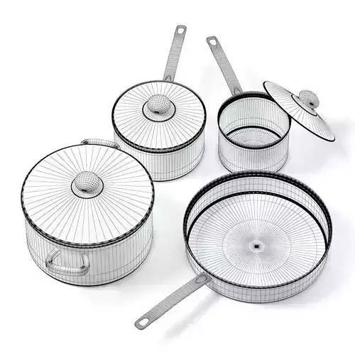 Metal Pots Set 3D Model