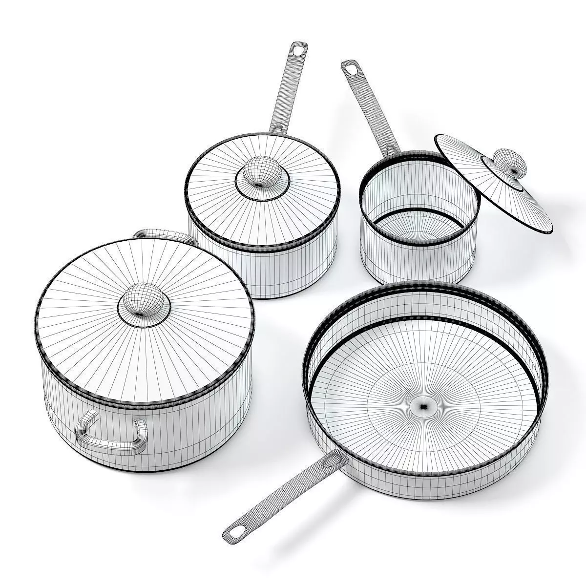 Metal Pots Set 3D Model 3D model_1