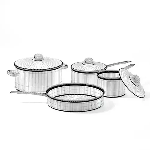 Metal Pots Set 3D Model