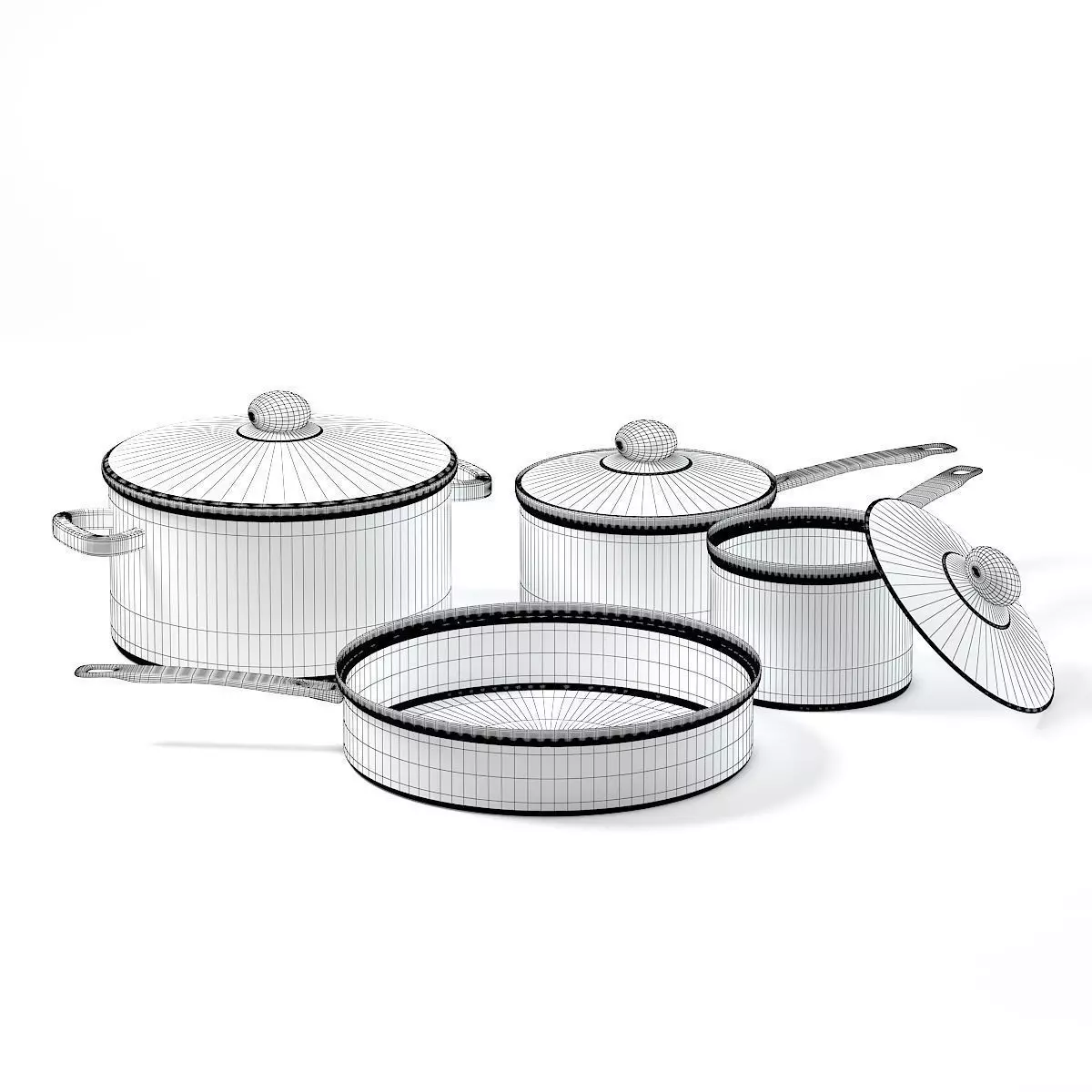 Metal Pots Set 3D Model 3D model_5