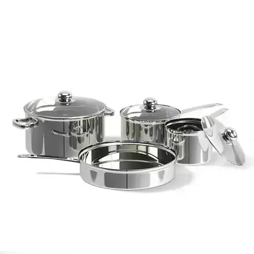 Metal Pots Set 3D Model