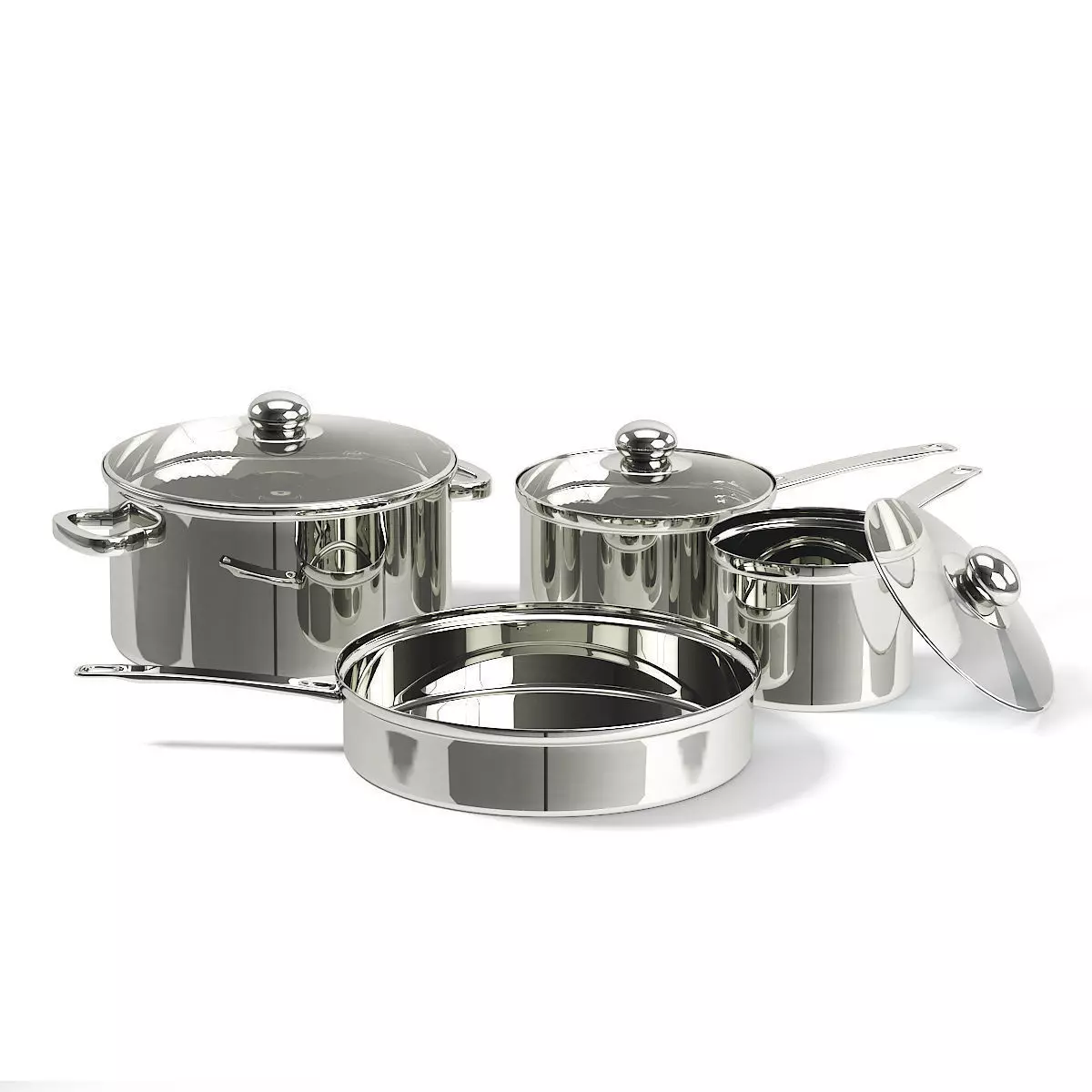 Metal Pots Set 3D Model 3D model_2