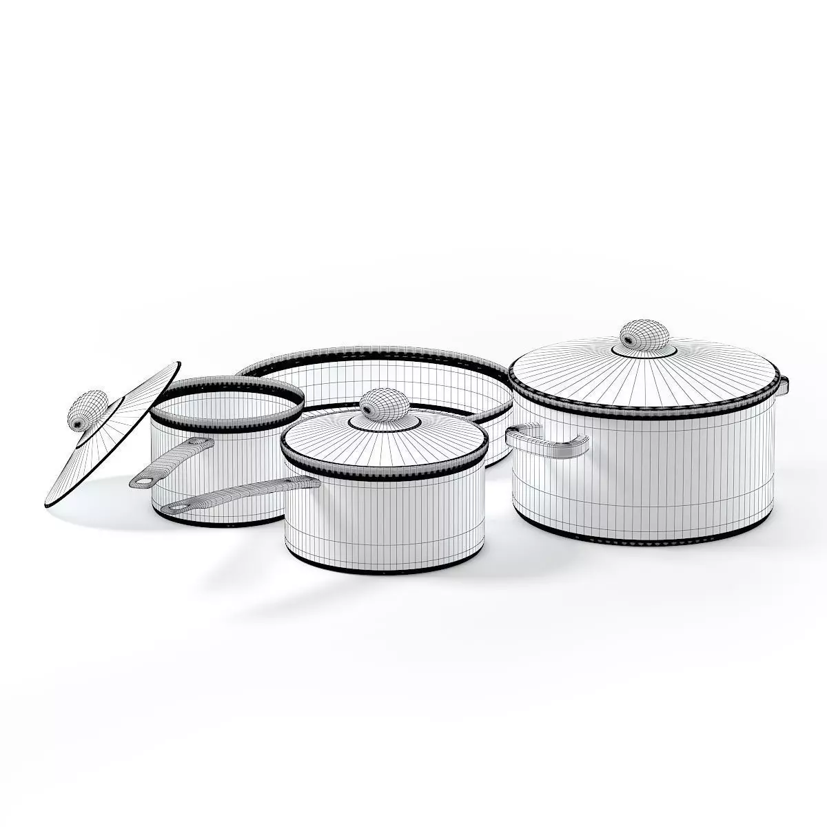 Metal Pots Set 3D Model 3D model_4