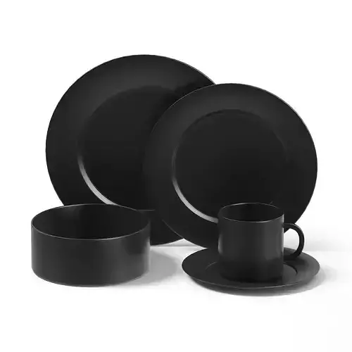 Black Dishes Set 3D Model