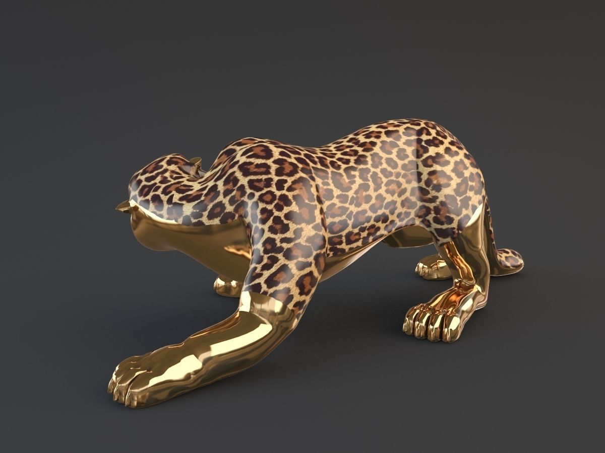 Panther gold leopard statue 3D model_6