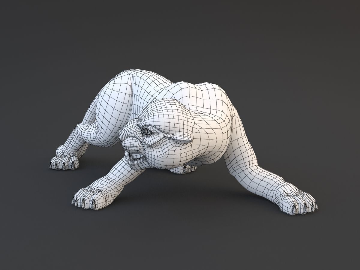 Panther gold leopard statue 3D model_3