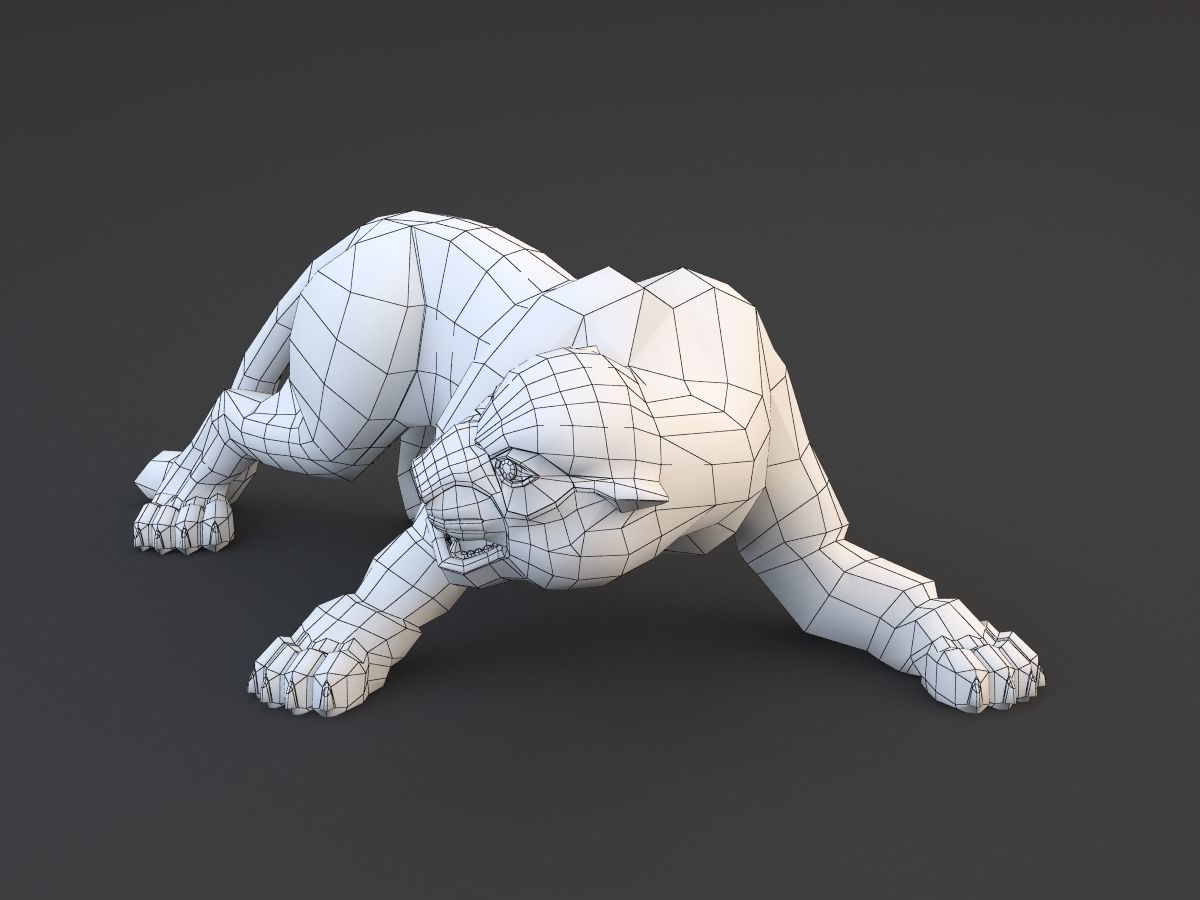 Panther gold leopard statue 3D model_5