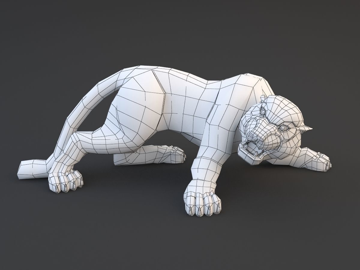 Panther gold leopard statue 3D model_4