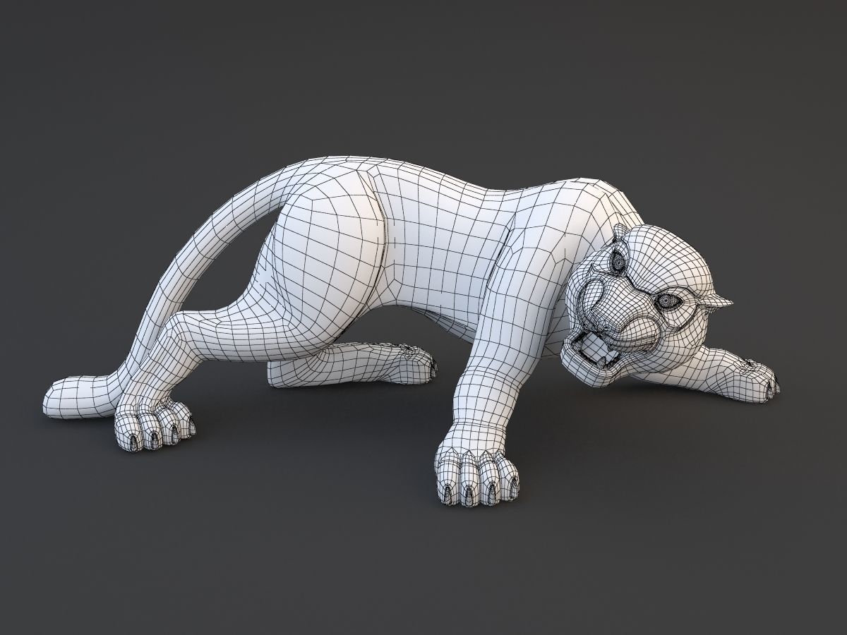 Panther gold leopard statue 3D model_1