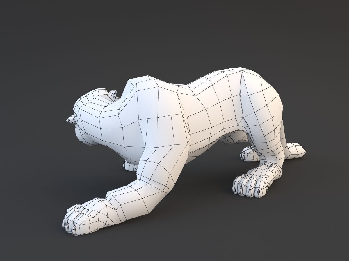 Panther gold leopard statue 3D model_11