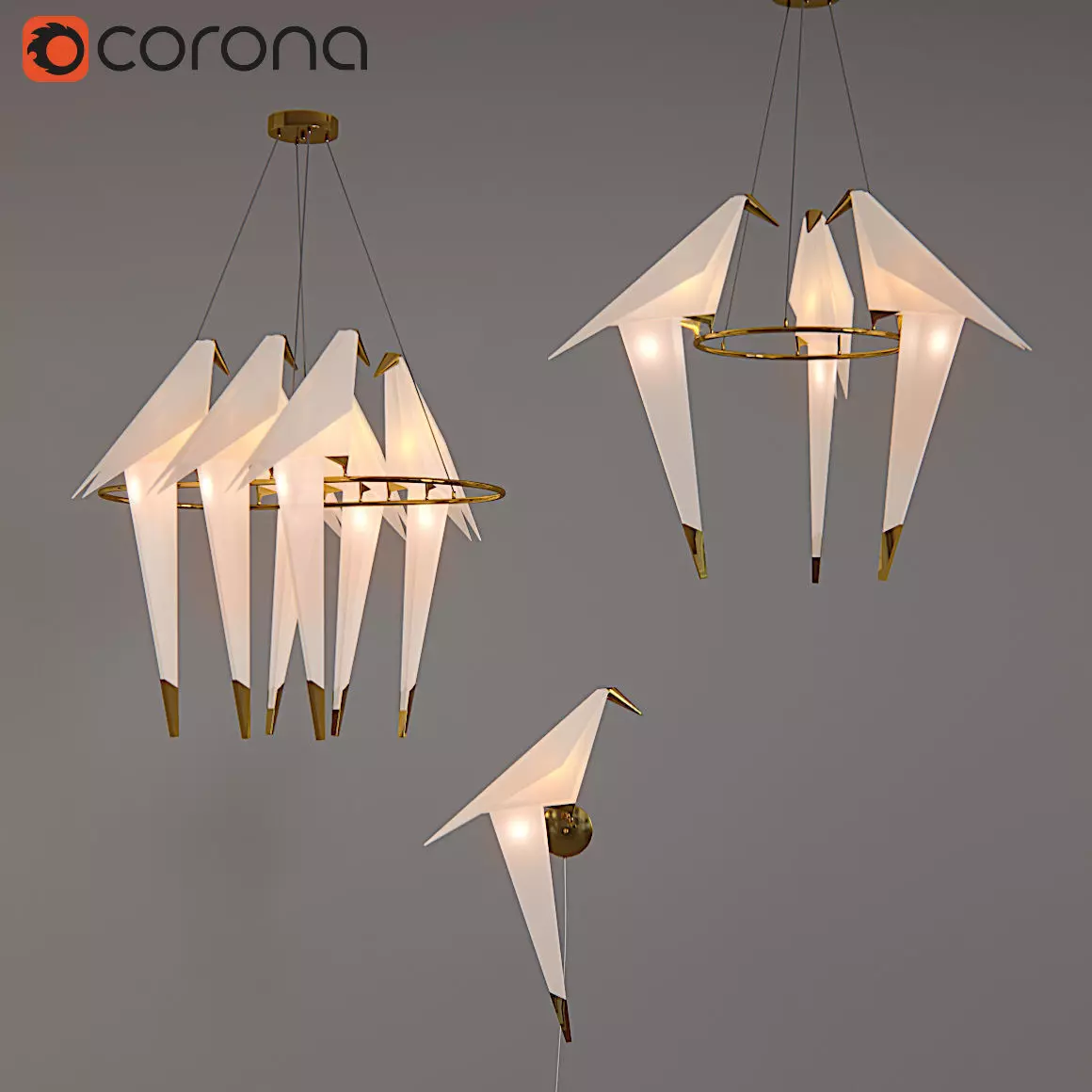 Origami bird light 3D model_0