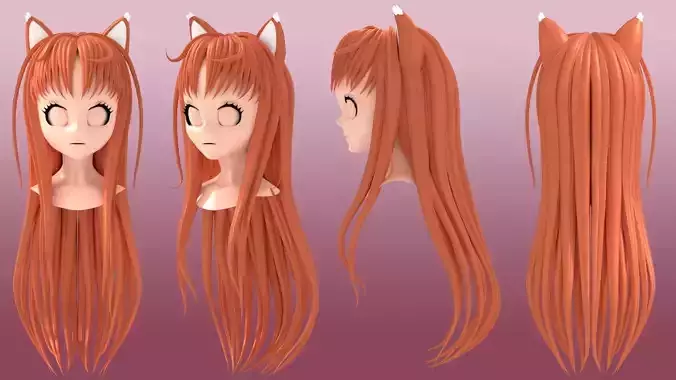 Holo the wise wolf hairstyle 3D 3D model