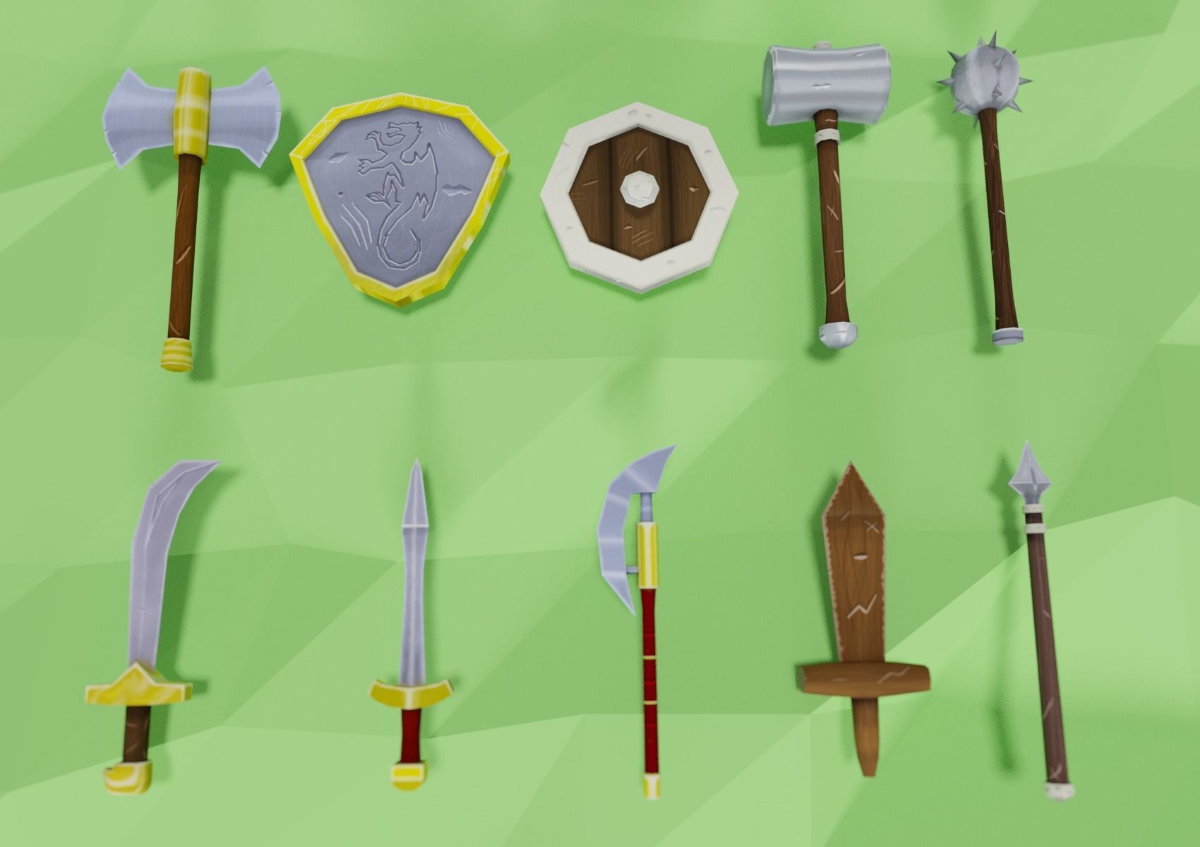 Low Poly Medieval Weapons Pack Low-poly 3D model_1