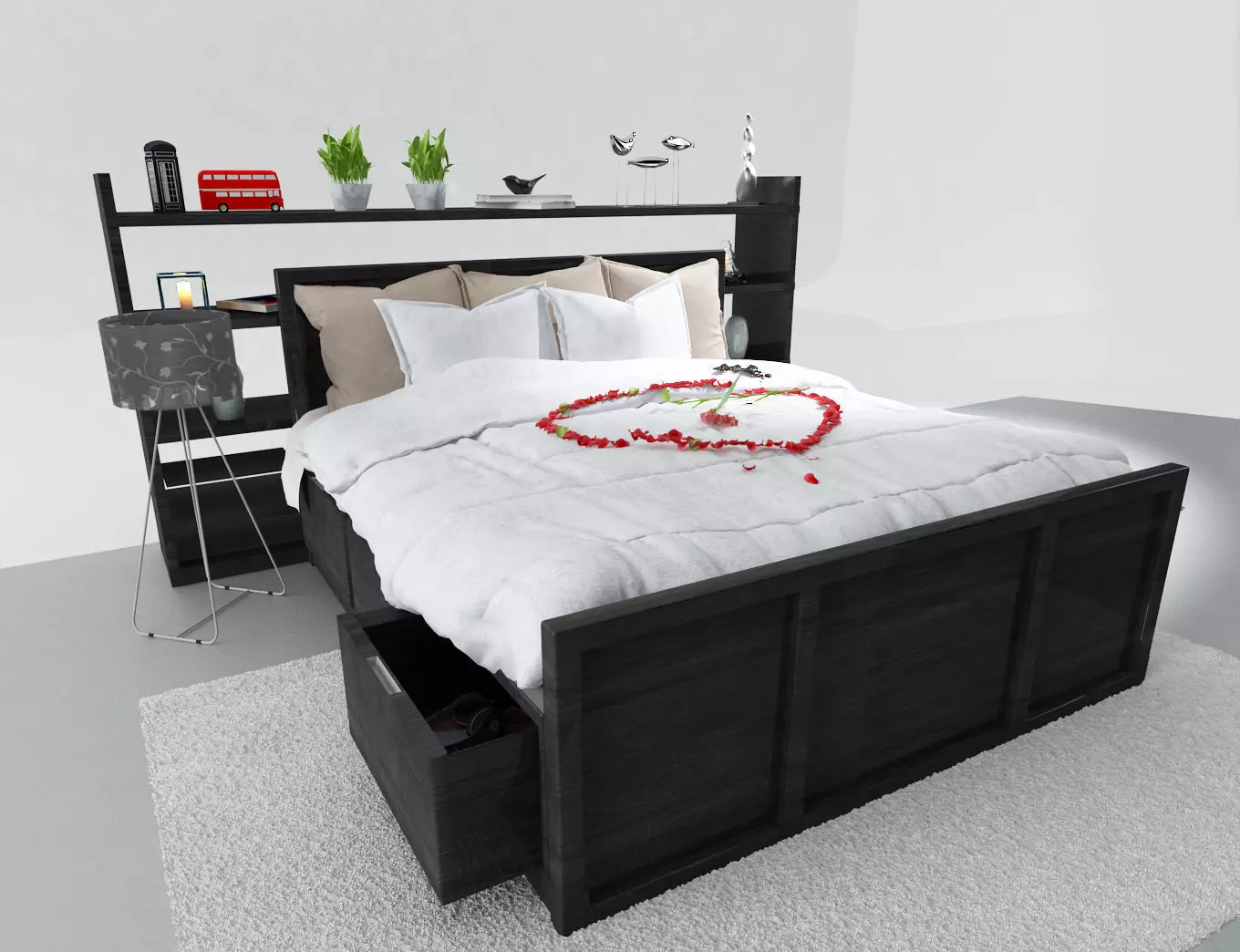 Romantic bed Free low-poly 3D model