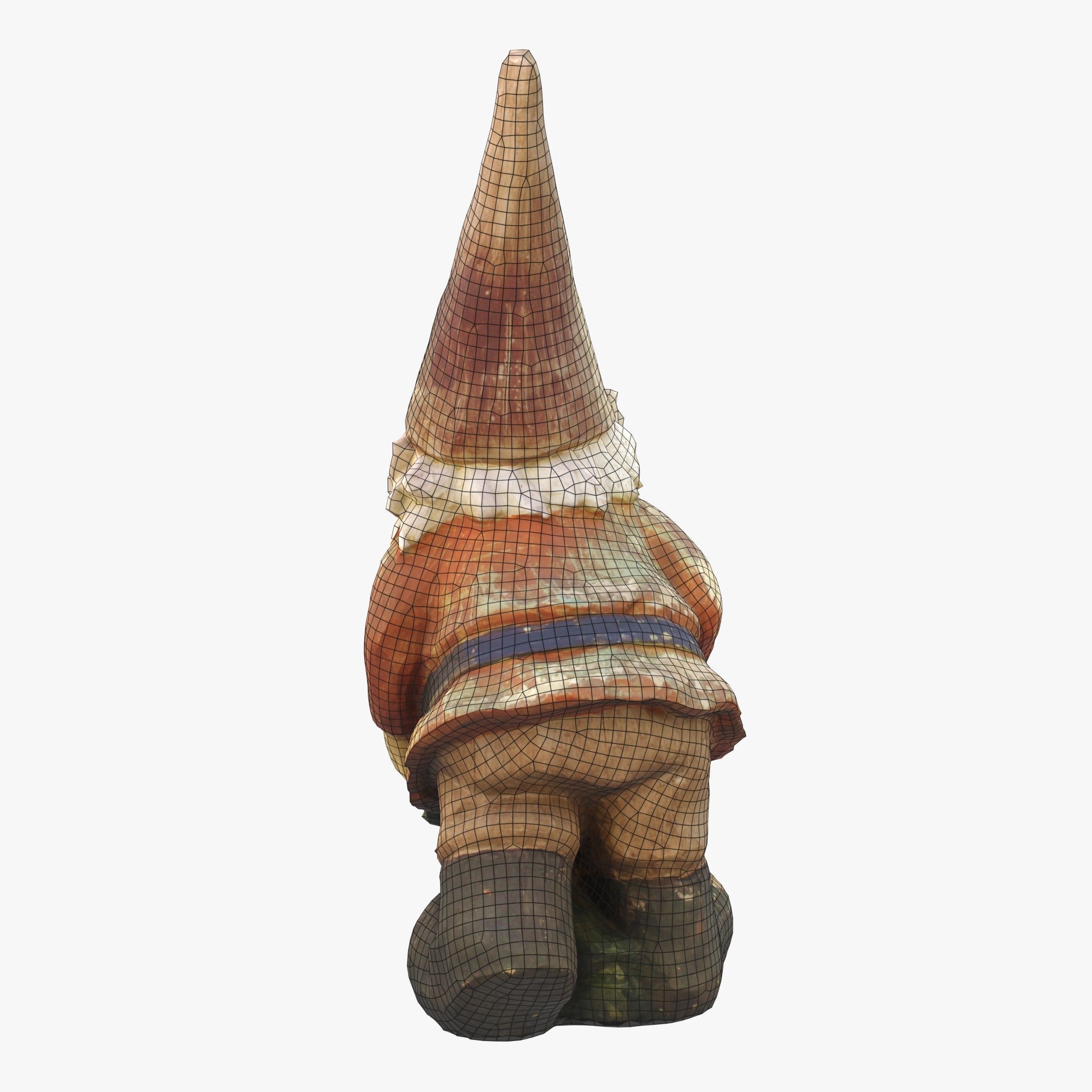 Garden gnome with wheelbarrow Low-poly 3D model_3