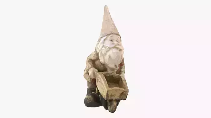 Garden gnome with wheelbarrow Low-poly 3D model