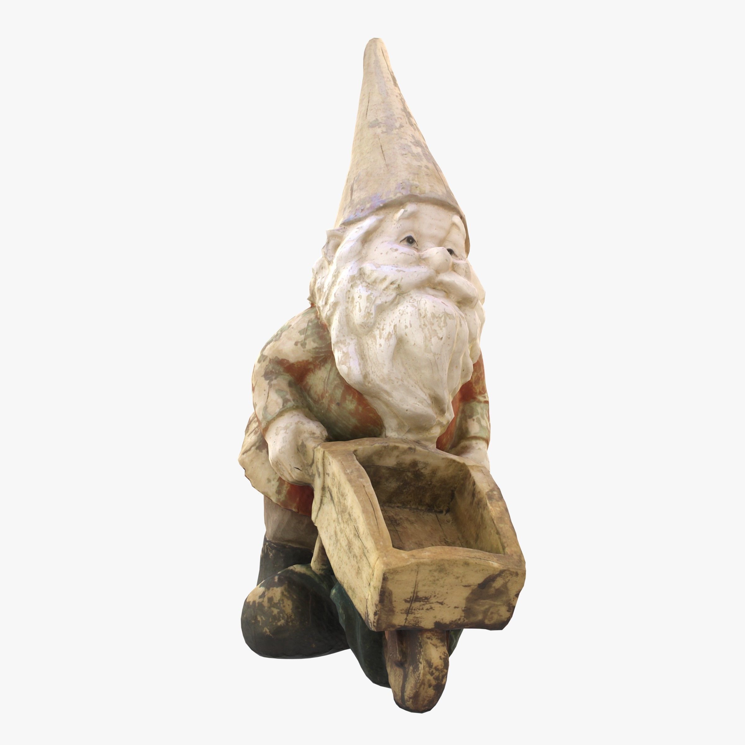 Garden gnome with wheelbarrow Low-poly 3D model_2