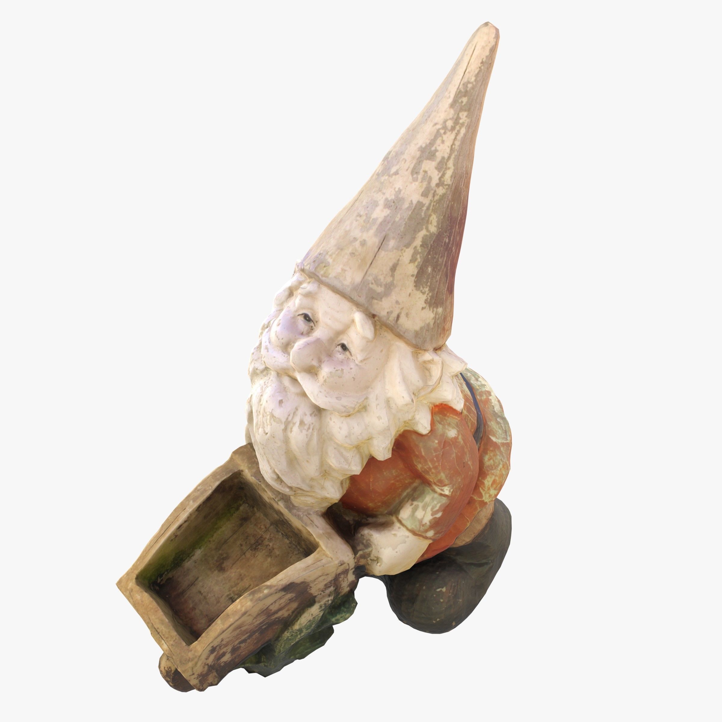 Garden gnome with wheelbarrow Low-poly 3D model_8
