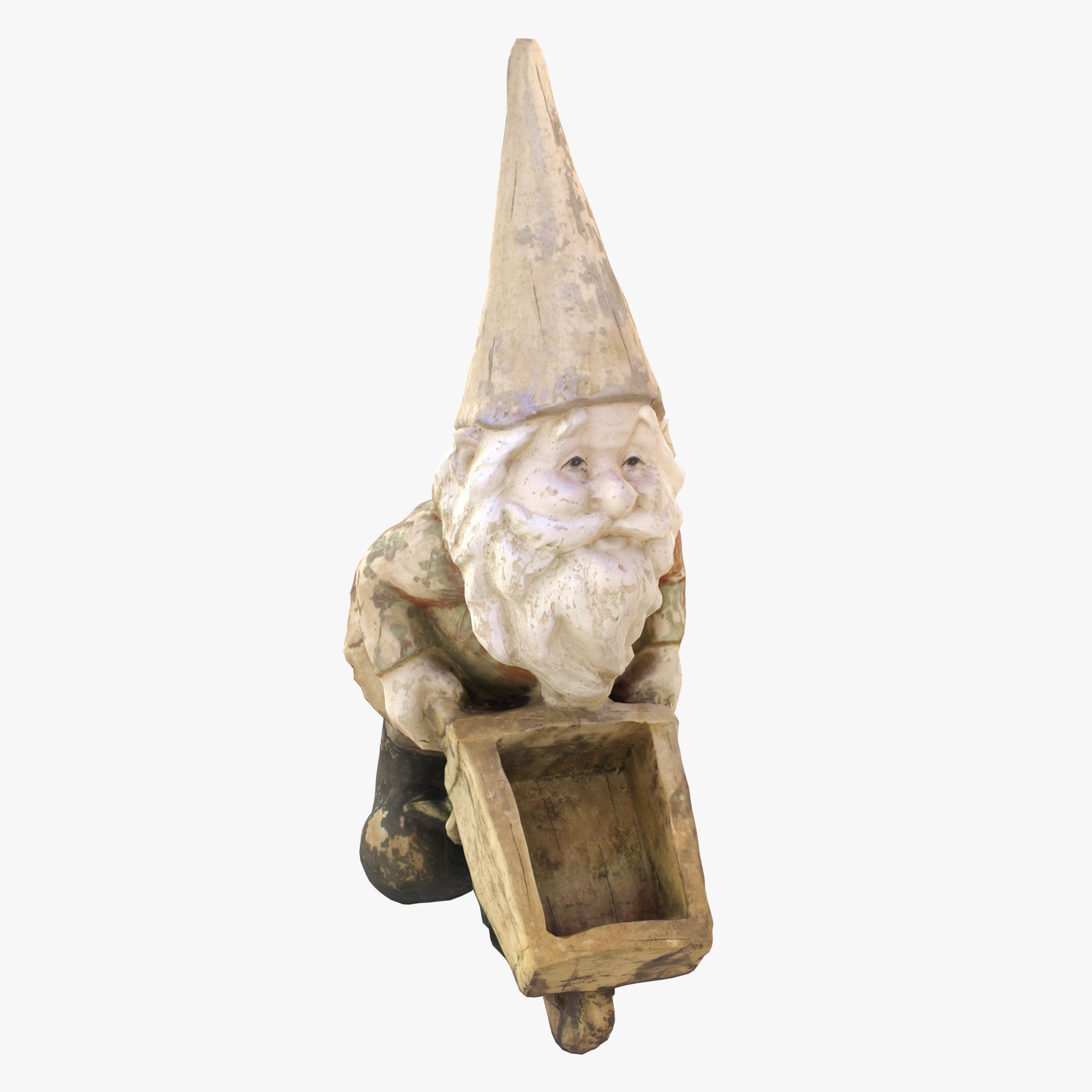 Garden gnome with wheelbarrow Low-poly 3D model_7