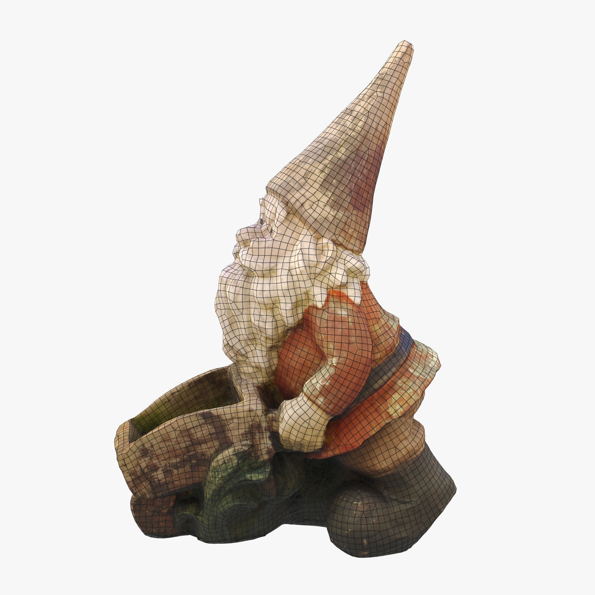 Garden gnome with wheelbarrow Low-poly 3D model_6
