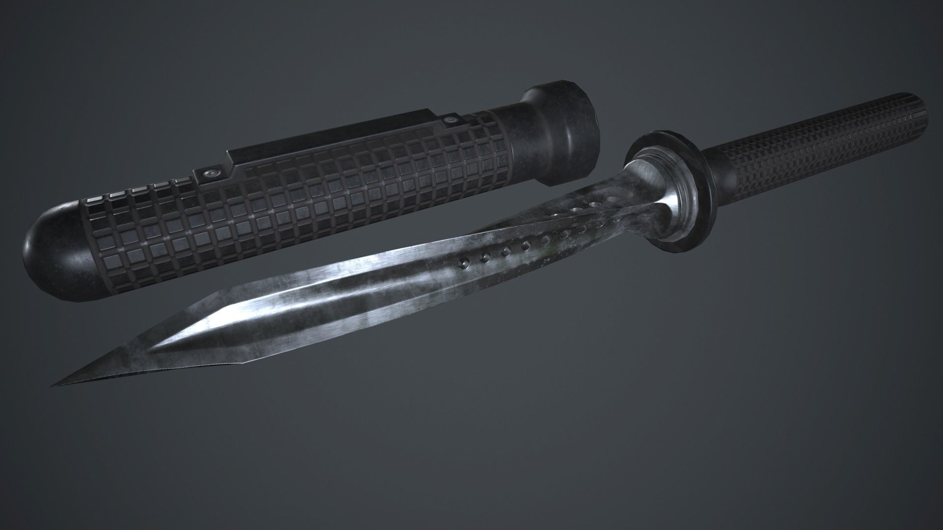 Stainless Steel Jagdkommando Knife PBR Game Ready Low-poly 3D model_6