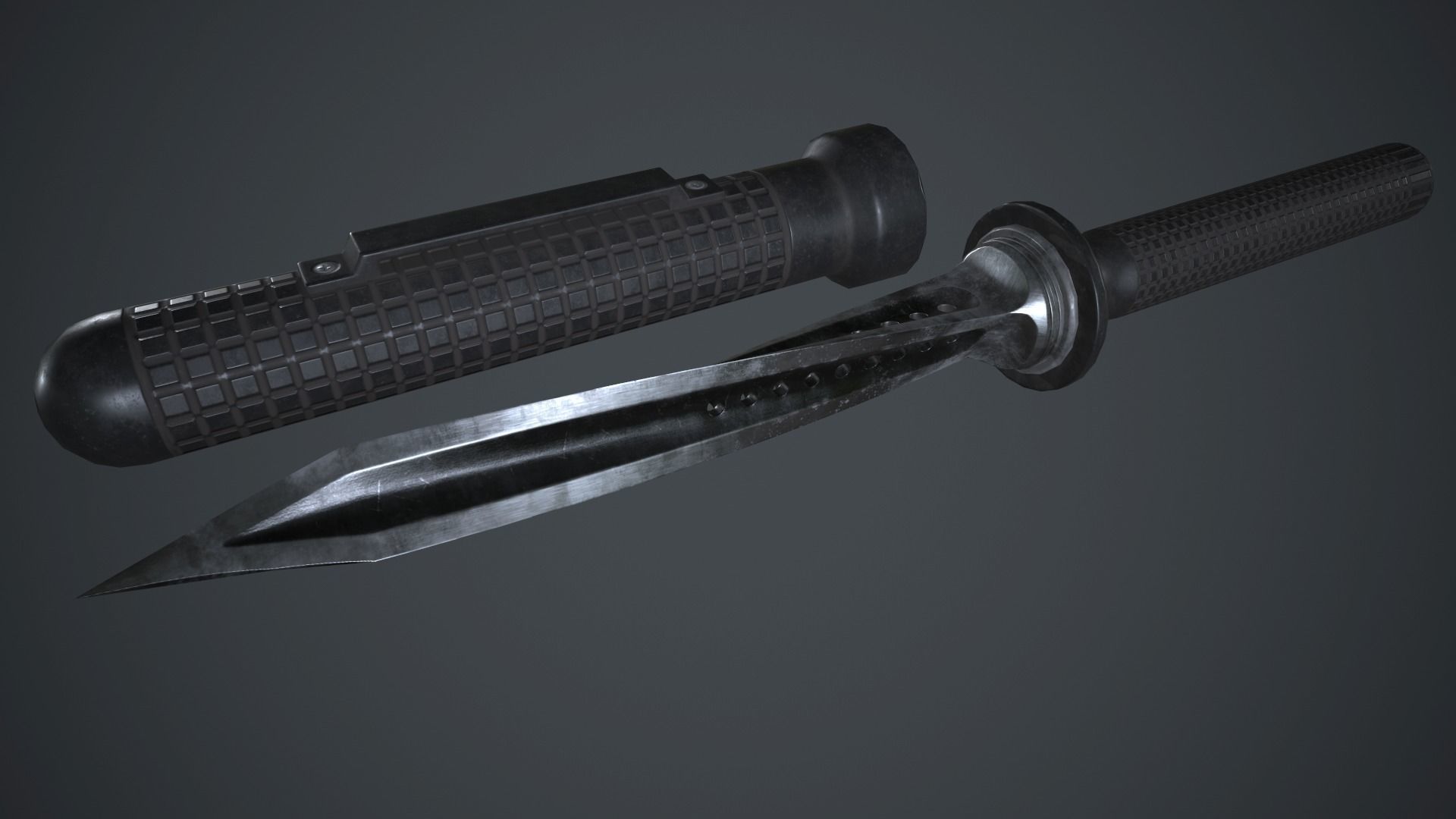 Stainless Steel Jagdkommando Knife PBR Game Ready Low-poly 3D model_3