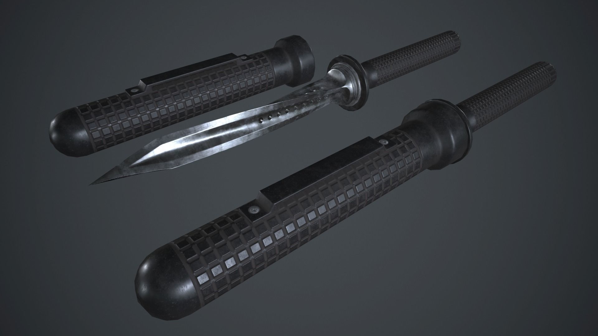 Stainless Steel Jagdkommando Knife PBR Game Ready Low-poly 3D model_2