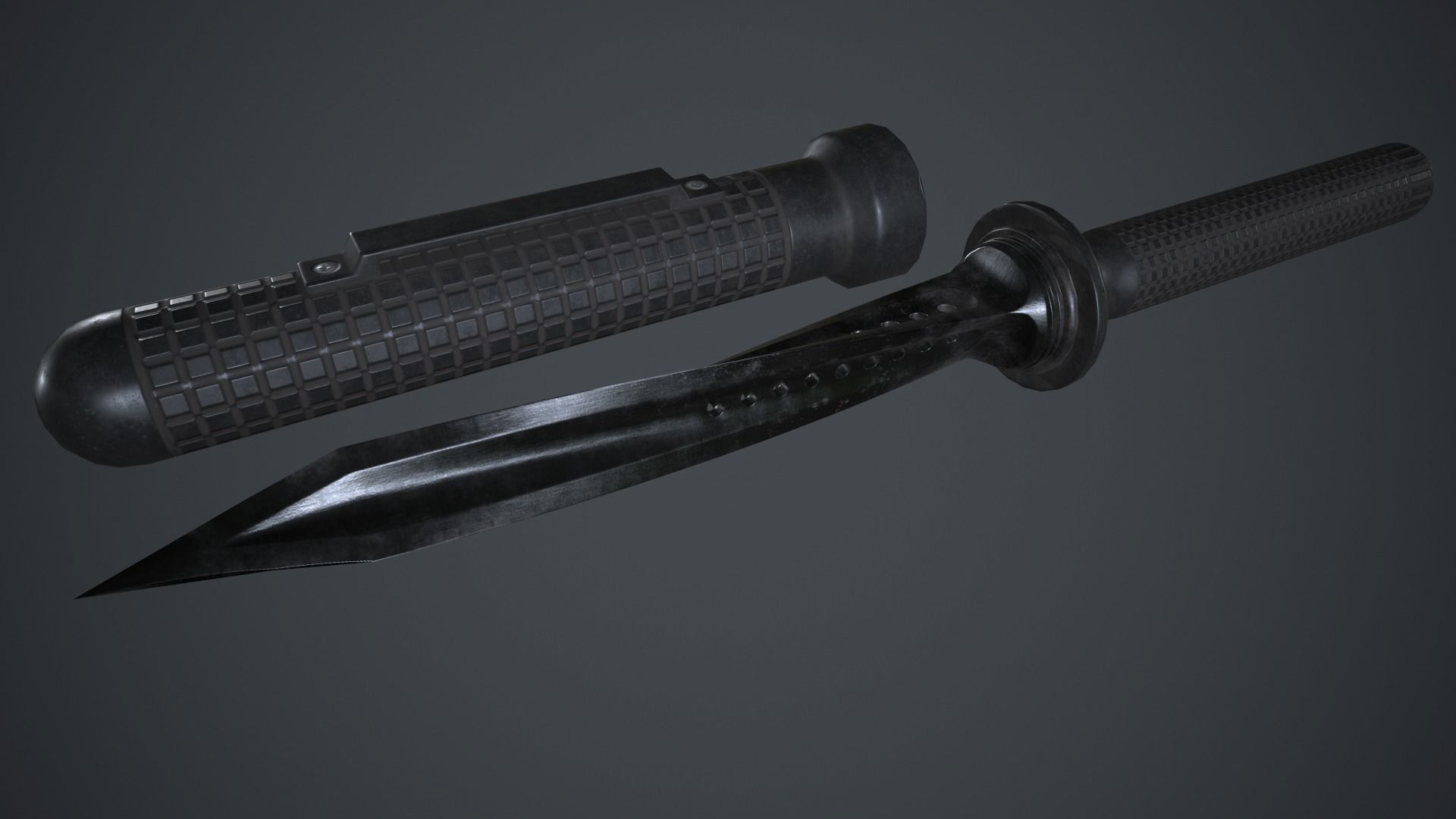 Stainless Steel Jagdkommando Knife PBR Game Ready Low-poly 3D model_7