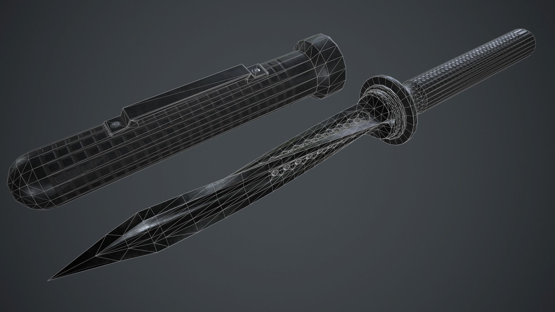 Stainless Steel Jagdkommando Knife PBR Game Ready Low-poly 3D model_18