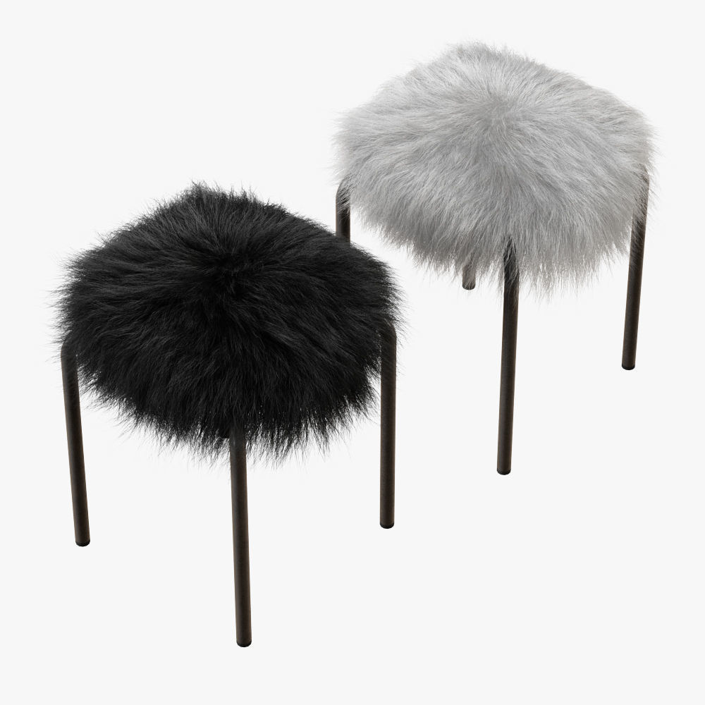 Plush fur stools faux fur 3D model_2