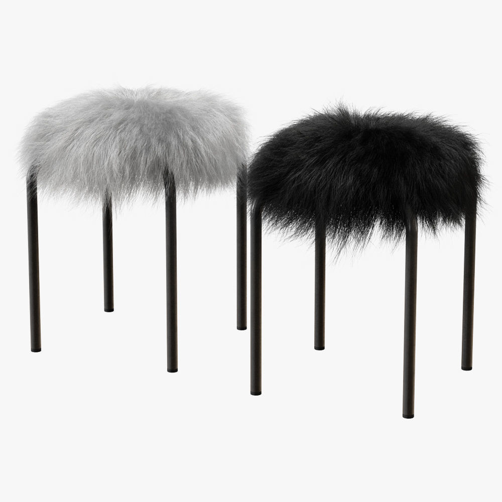 Plush fur stools faux fur 3D model_1