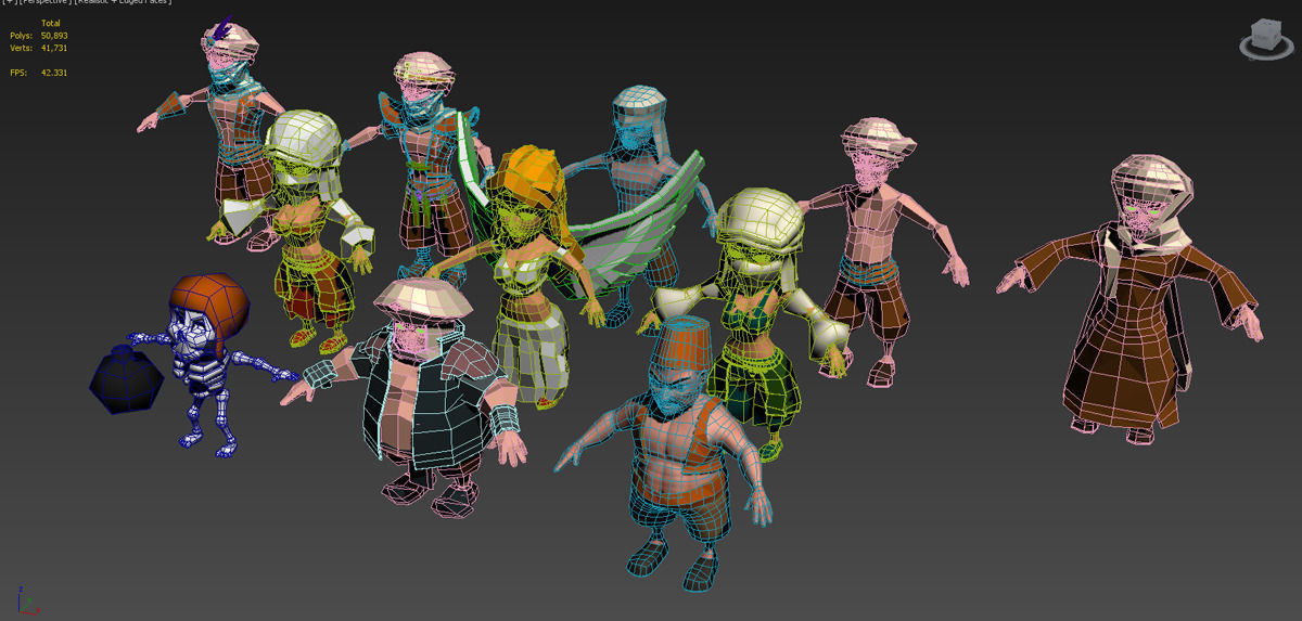 Collection Asian characters in ethnic costumes Middle East Low-poly 3D model_2