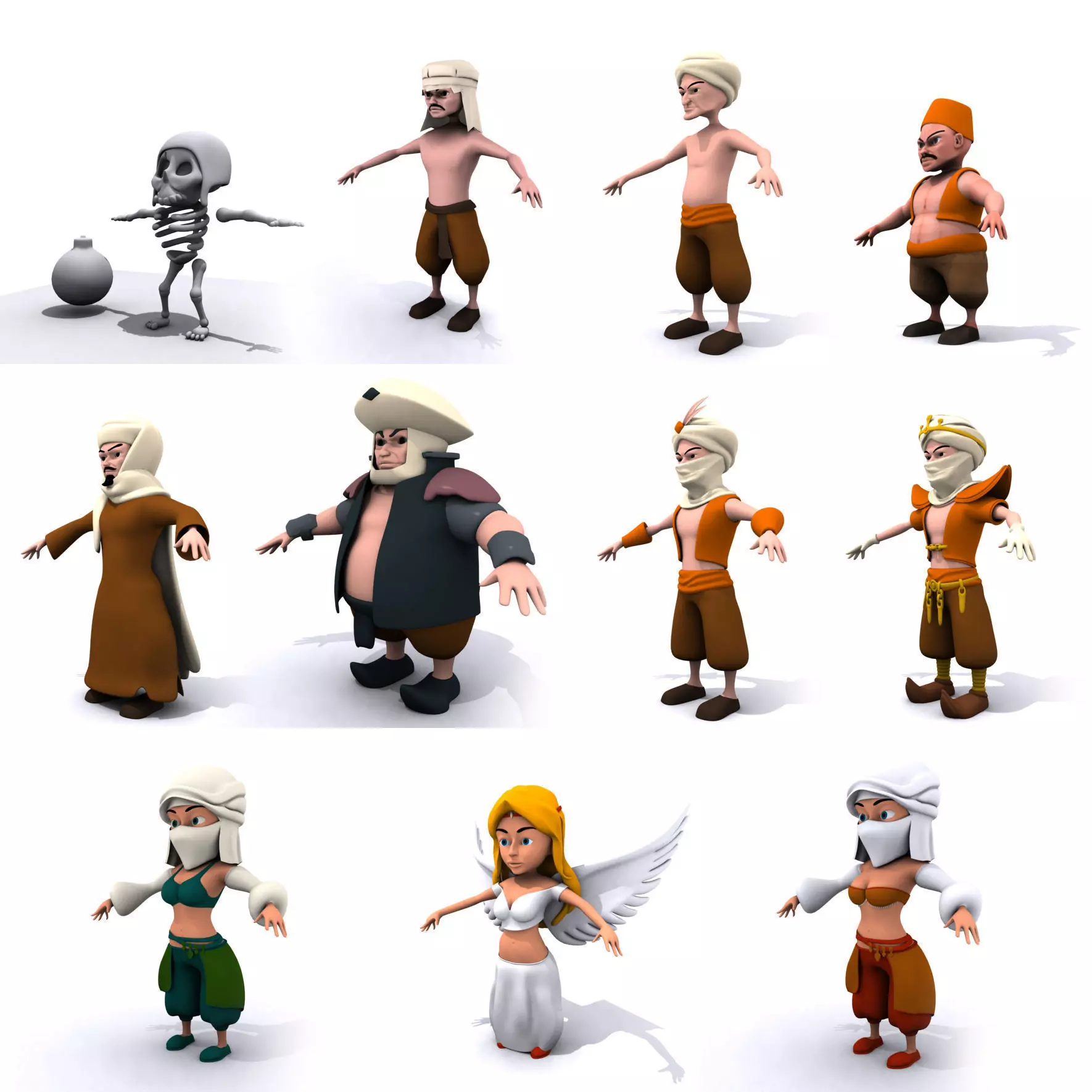 Collection Asian characters in ethnic costumes Middle East Low-poly 3D model_0