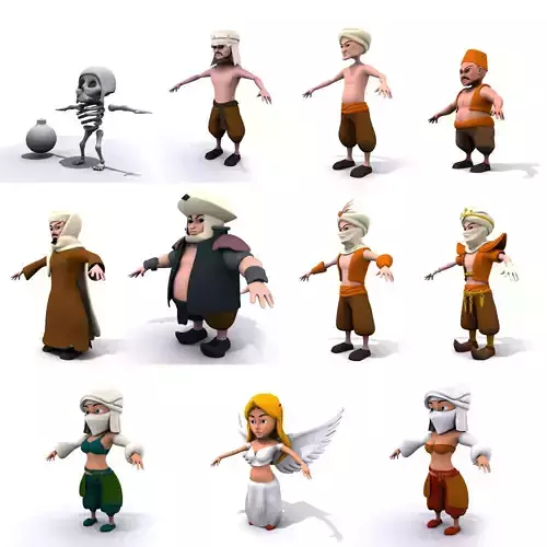 Collection Asian characters in ethnic costumes Middle East Low-poly 3D model