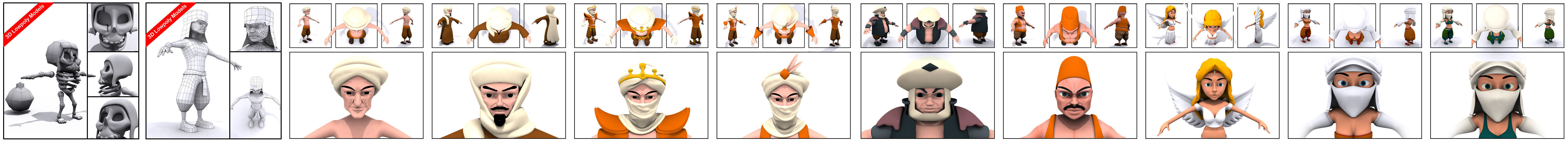 Collection Asian characters in ethnic costumes Middle East Low-poly 3D model_3