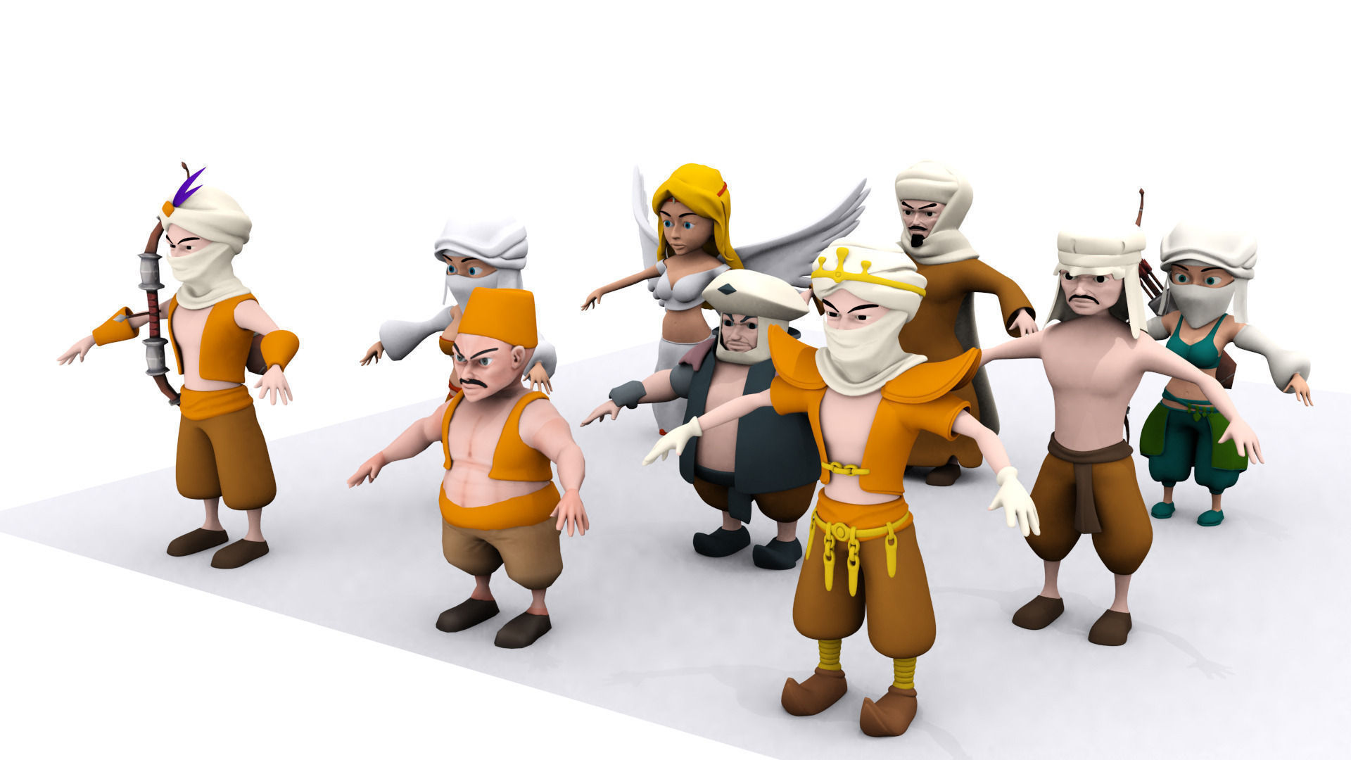 Collection Asian characters in ethnic costumes Middle East Low-poly 3D model_4
