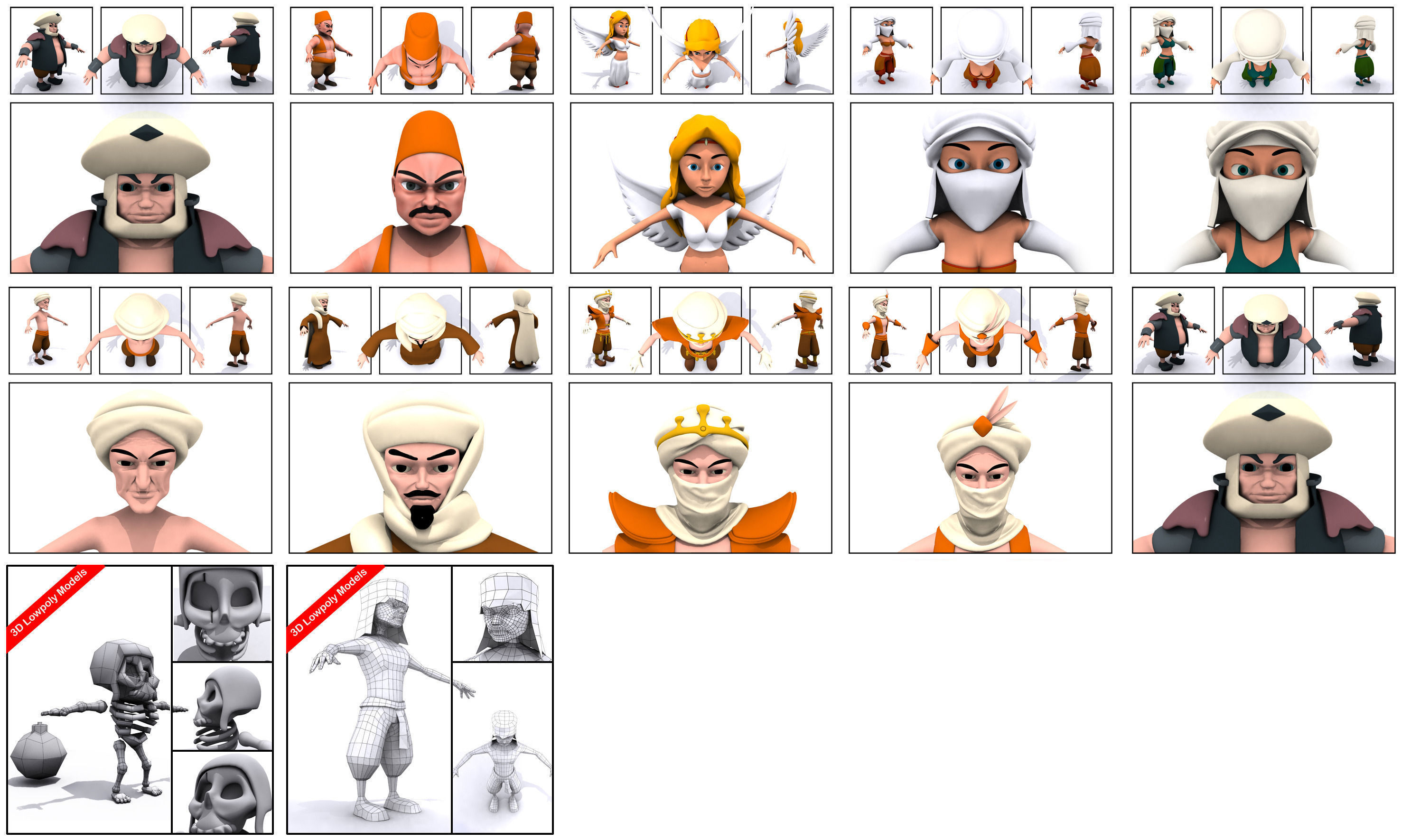 Collection Asian characters in ethnic costumes Middle East Low-poly 3D model_6