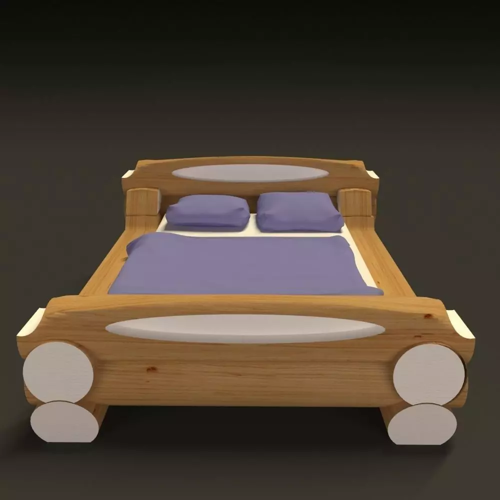 Highland style wooden bed 3D model_0