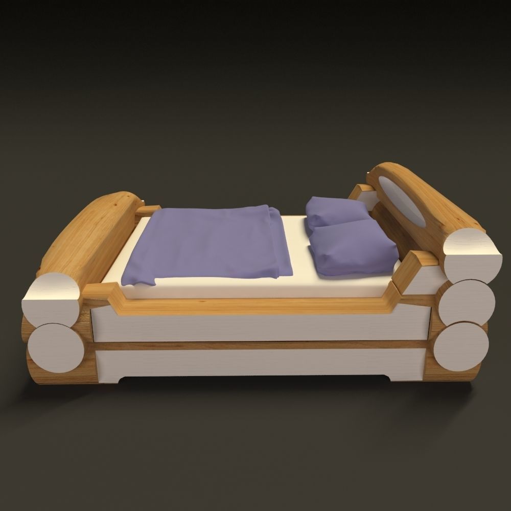 Highland style wooden bed 3D model_5