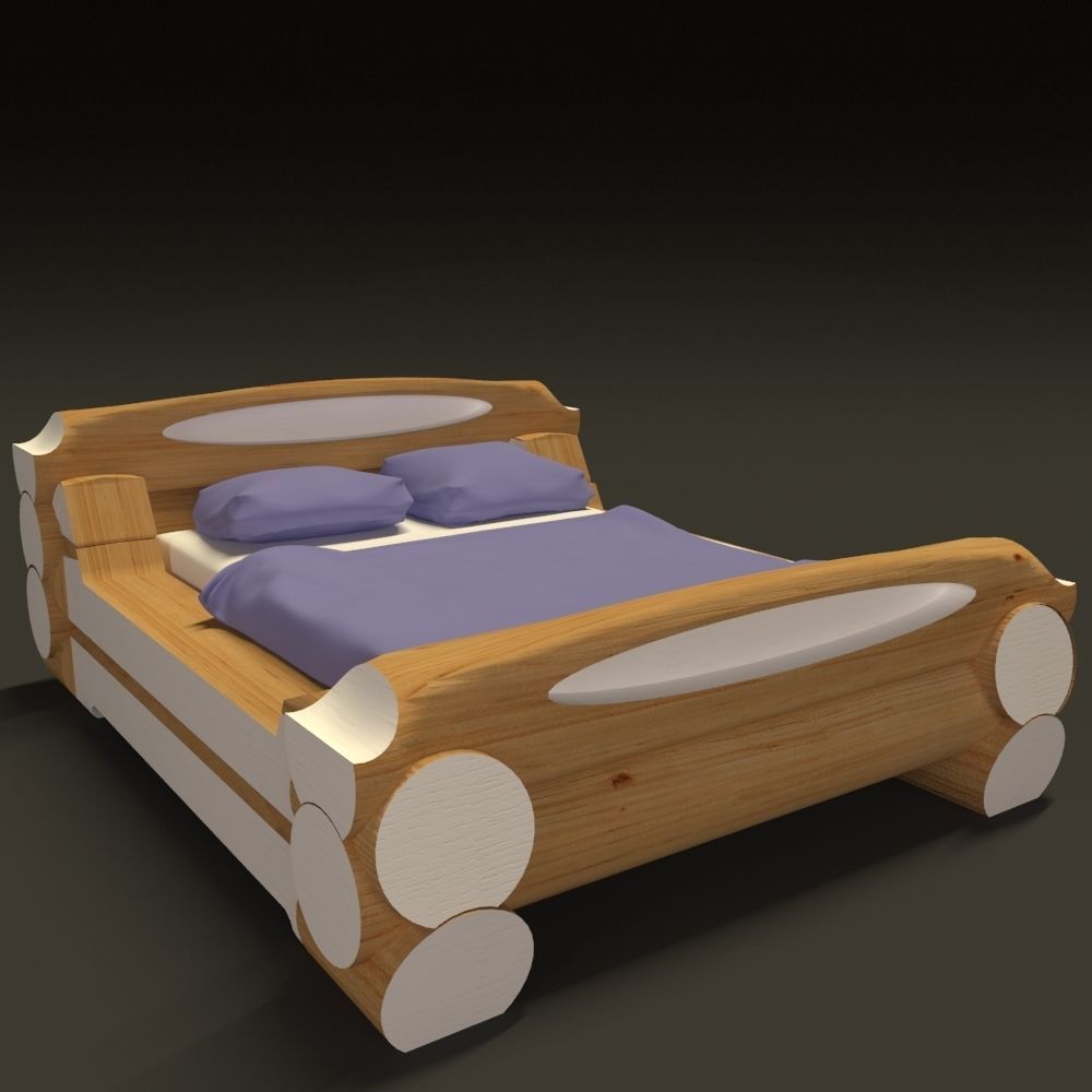 Highland style wooden bed 3D model_4
