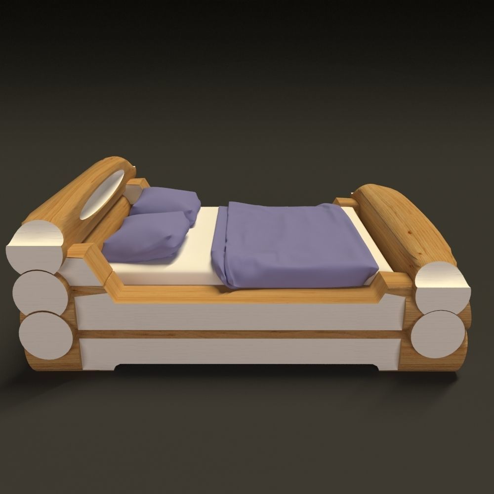 Highland style wooden bed 3D model_3