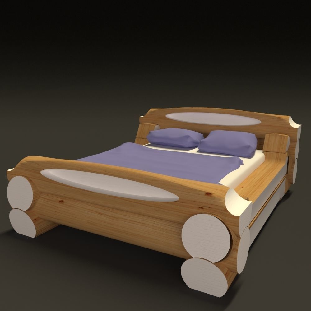 Highland style wooden bed 3D model_1