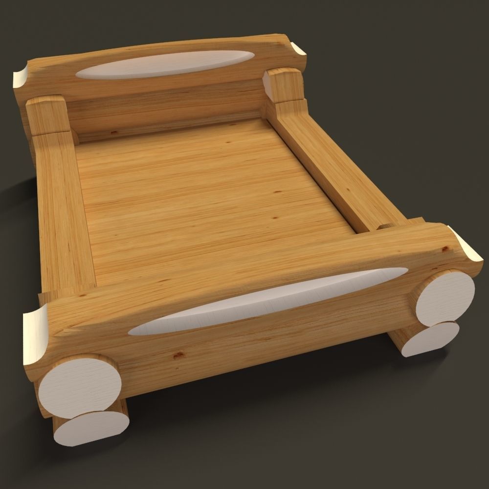 Highland style wooden bed 3D model_6