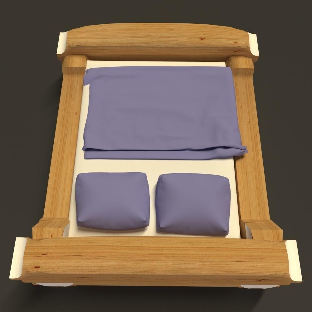 Highland style wooden bed 3D model_2
