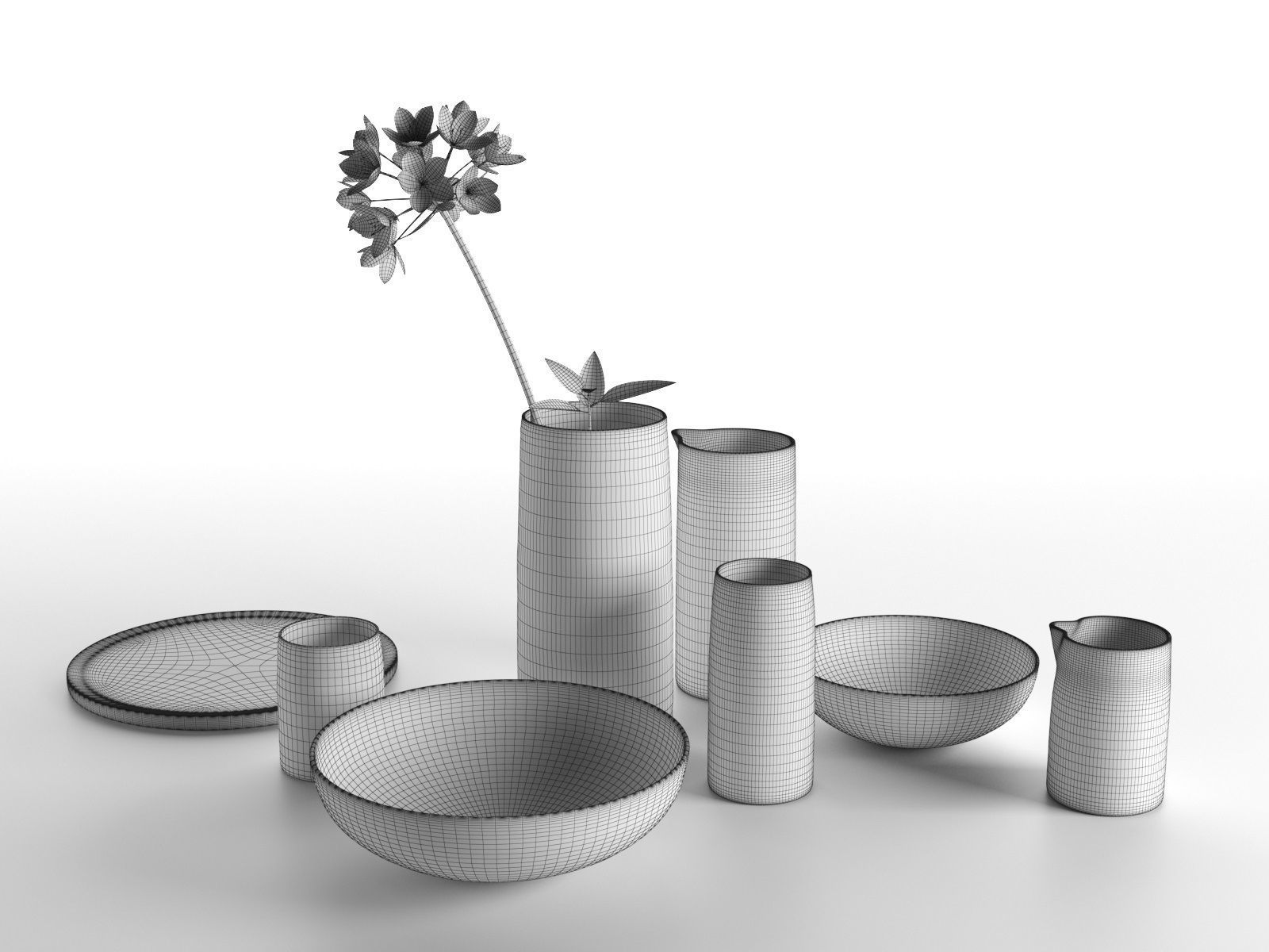 Vases Plate with Flowers 3D model_1