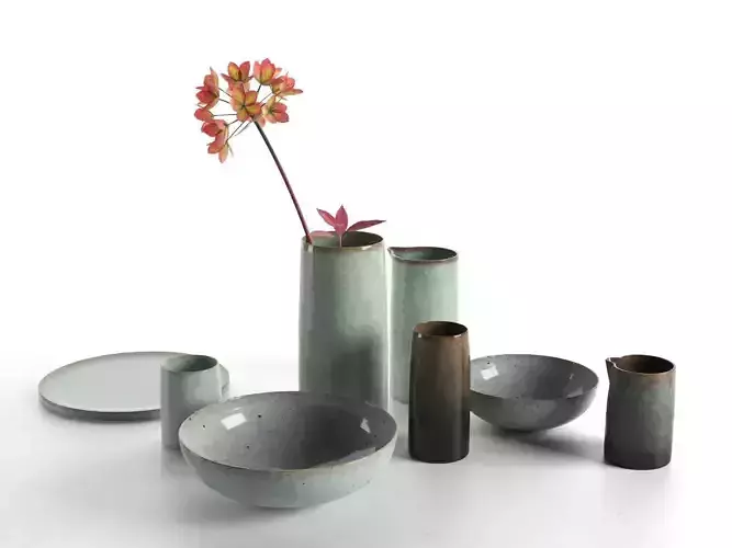 Vases Plate with Flowers 3D model