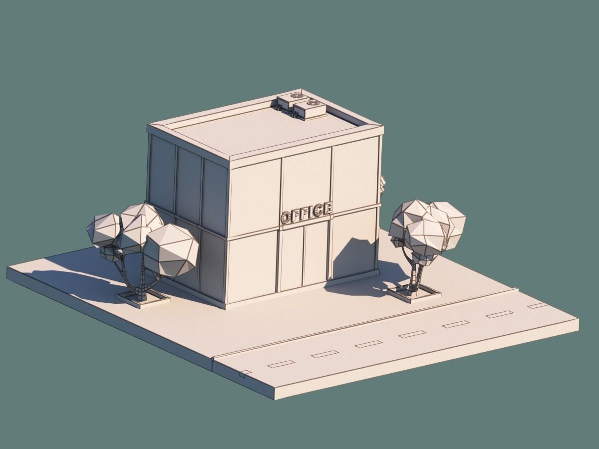 Cartoon Low Poly Office Building Low-poly 3D model_2