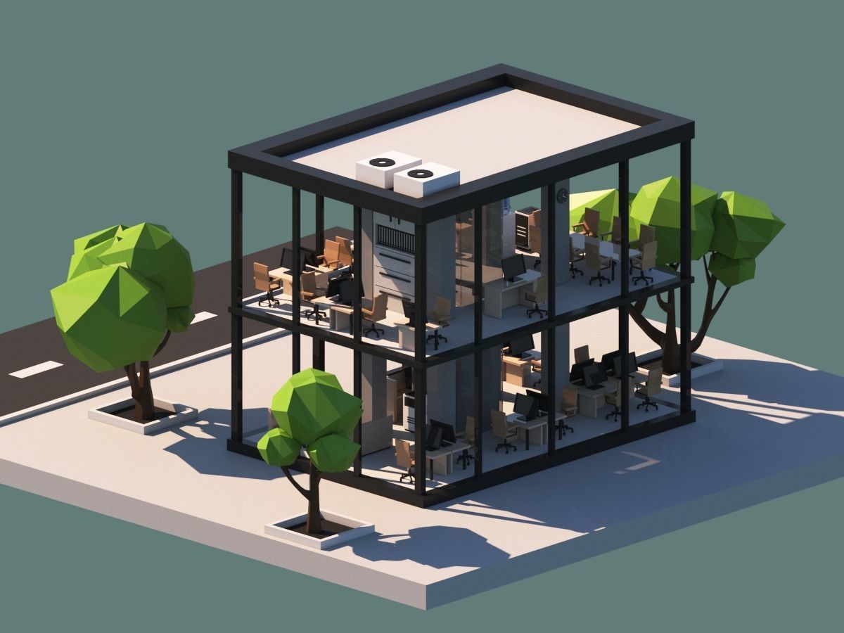Cartoon Low Poly Office Building Low-poly 3D model_10