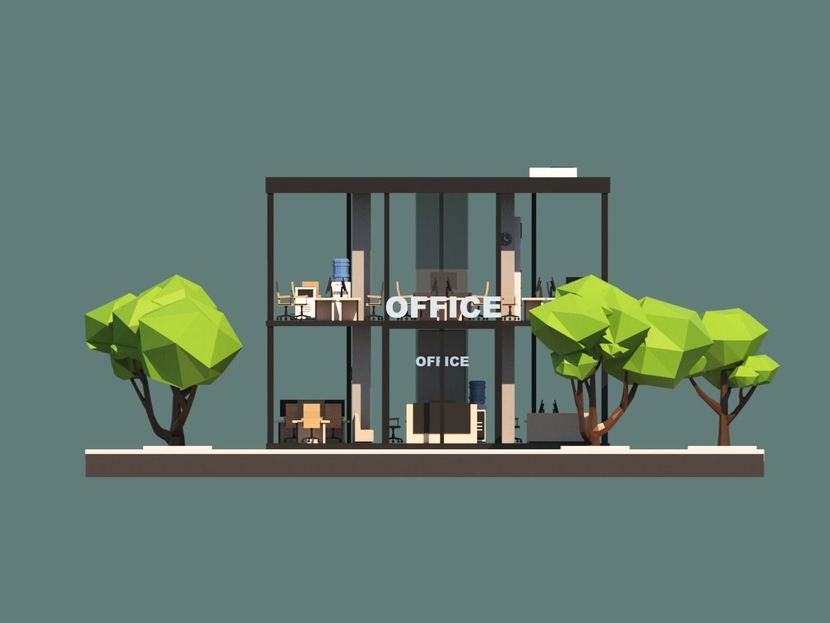 Cartoon Low Poly Office Building Low-poly 3D model_5