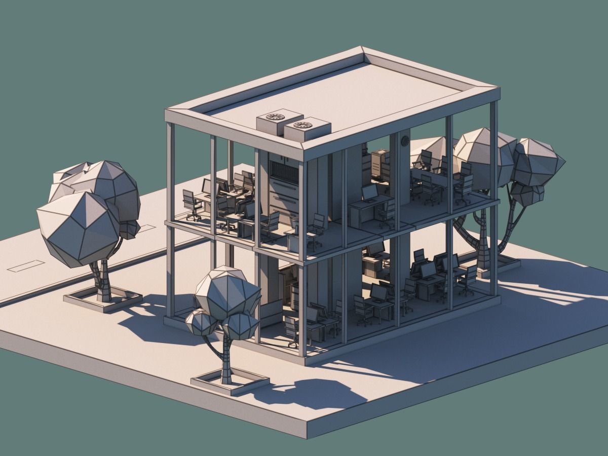 Cartoon Low Poly Office Building Low-poly 3D model_11